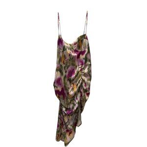 Cider Asymmetrical Floral Ruched Midi Dress With Spaghetti Straps - Size L - NWT